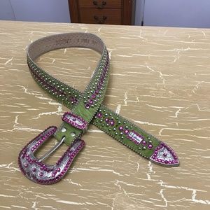 BB Simon Medium Green and Pink Rhinestone Belt